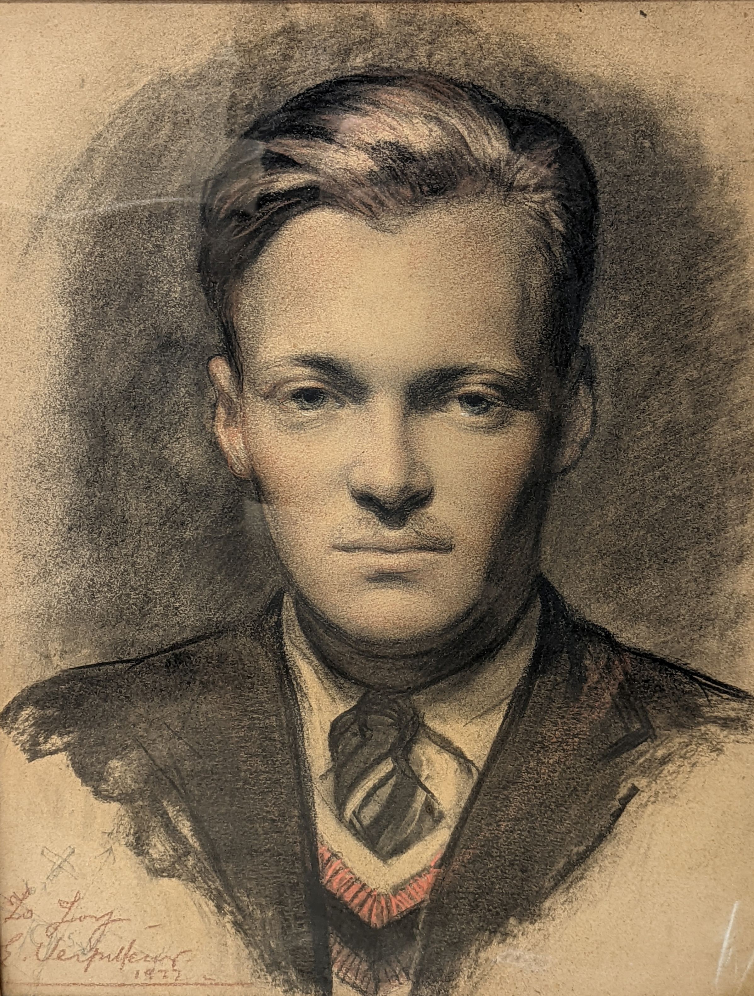 Émile Antoine Verpilleux MBE, (1888-1964), conte crayon, Portrait of Peter Godfrey-Fausett, signed and dated 1927, 45 x 35cm